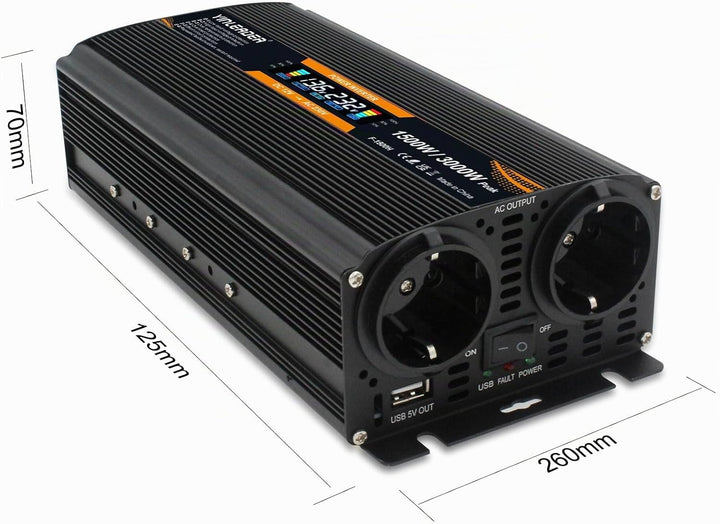 Spannungswandler 12V 230V 1500W 3000 Watt Wechselrichter LCD | stromumwandler mit 2 Steckdose