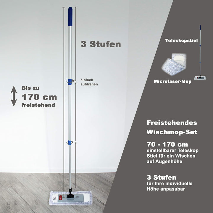 Putzen wie die Profis Bodenwischer-Set Twister 40cm | Wischmop + Teleskopstiel 170 cm + Microfaserbe