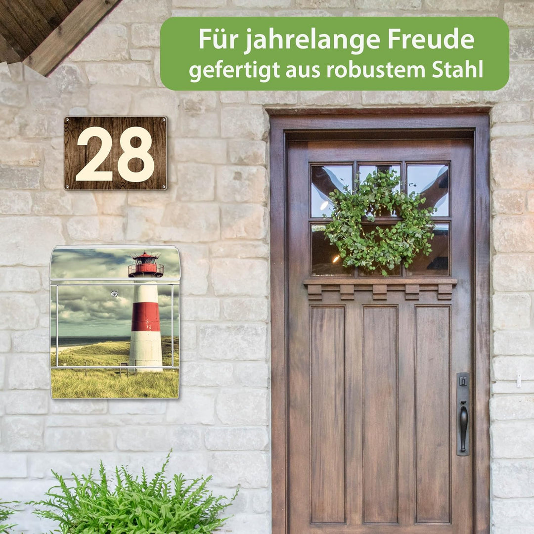banjado Design Briefkasten 38,5x46,5x13cm & 2 Schlüssel - Briefkasten Stahl Weiss mit Zeitungsfach p