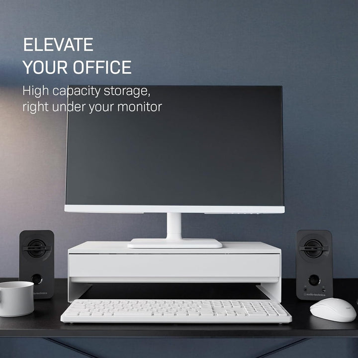 YAMAZAKI 10187 TOWER Monitorständer mit Schublade, weiss, Stahl / Magnet / Polypropylene / Silikon /