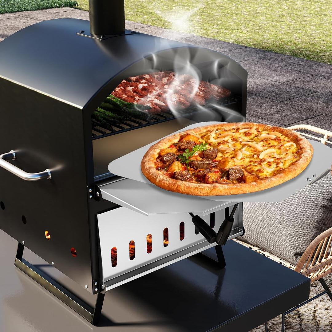 COSTWAY Outdoor Pizzaofen, 2-lagigem Pizza Ofen mit Grillrost, Pizzaschaufel, quadratischem Stein, w