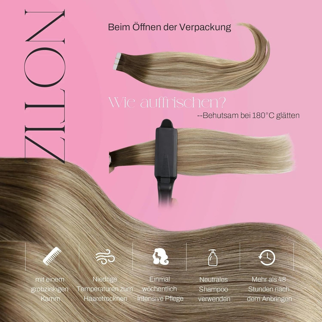 Moresoo Tape Extensions Echthaar Balayage Unsichtbar Haarverlängerung Echthaar Tapes Braun bis Hellb
