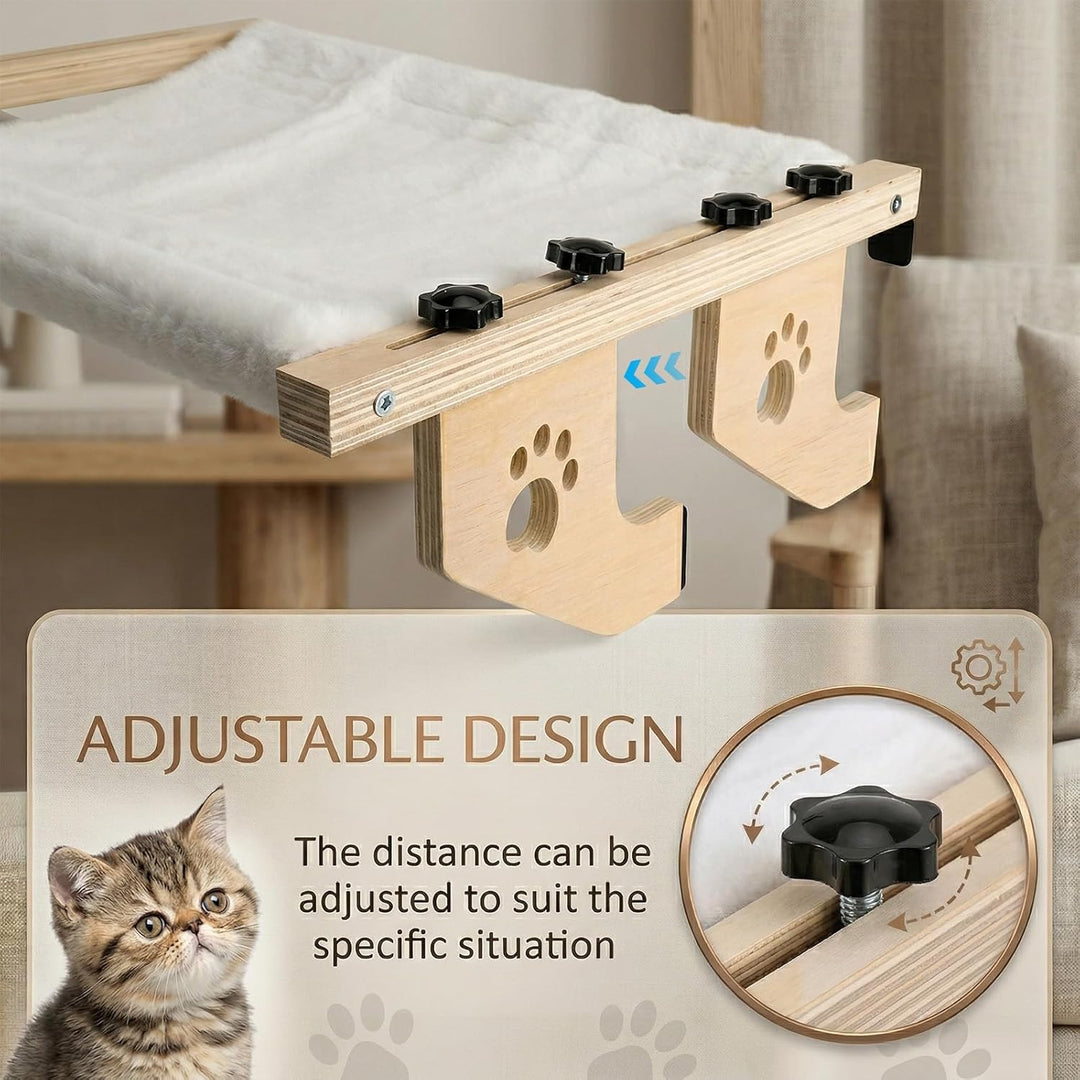 Heizungsliege Katze, Fensterbank Katzenliege Fenster aus Holz mit Waschbarem Plüschkissen, Katzenbet