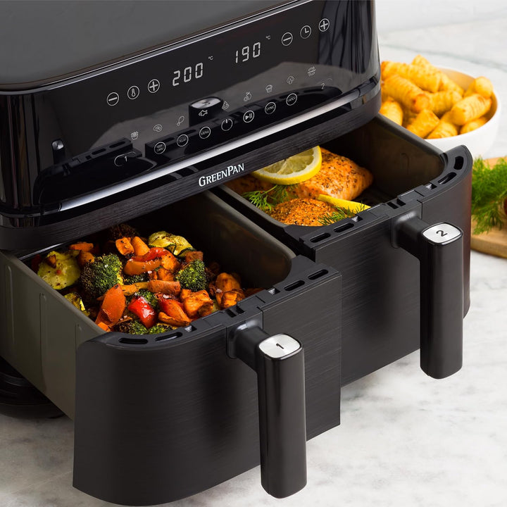 GreenPan Switch 9-in-1 XL Air Fry Ofen, 2 Frittierkörbe (2 x 5L), Antihaftbeschichteter Korb,Schnell