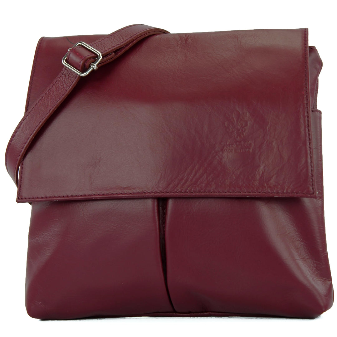 modamoda de - T63 - ital Umhängetasche Schultertasche Nappaleder Dunkelrot, Dunkelrot