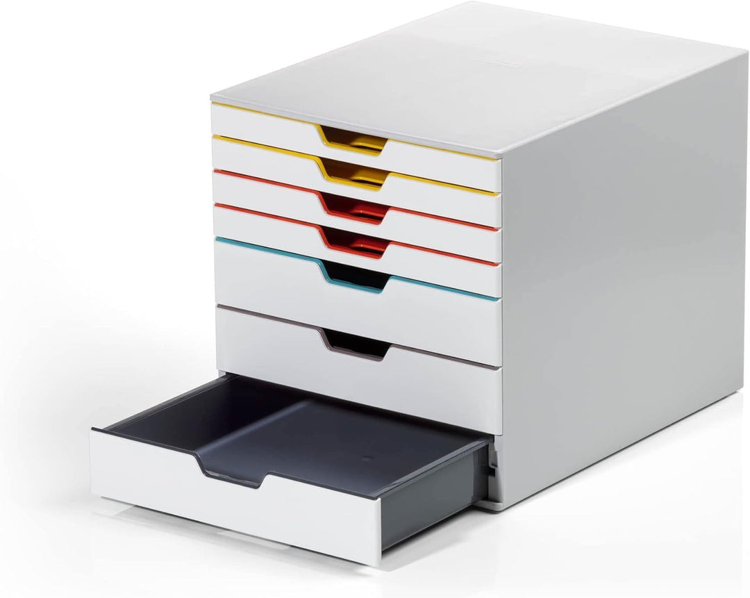 Durable Schubladenbox A4 (Varicolor Mix) 7 Fächer, mit Etiketten zur Beschriftung, mehrfarbig, 76272