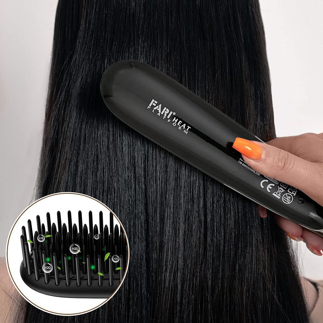 Mini Haarglätter Bürste, FARI Reise Haarglätter Bürste Dual Voltage Ionen Heisskamm mit Reisetasche