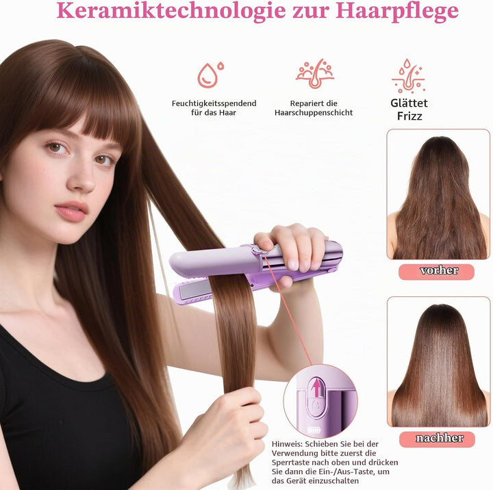 3-in-1 Kabelloser Glätteisen und Lockenstab, Mini-Glätteisen mit 5000-mAh-Akku für lange Laufzeit, m