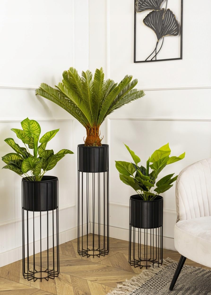 Moderne Blumenständer Metall 42 cm Hoch mit Schwarz Blumentopf Rund 19 cm Ø auf Robuste Ständer - Pf