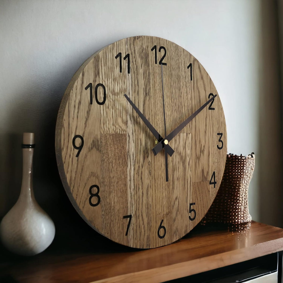 SENTOP Wanduhr aus Holz MAS002, Wanduhr aus Eiche, Moderne Wanduhr, Heimdekoration, Wanduhr aus echt