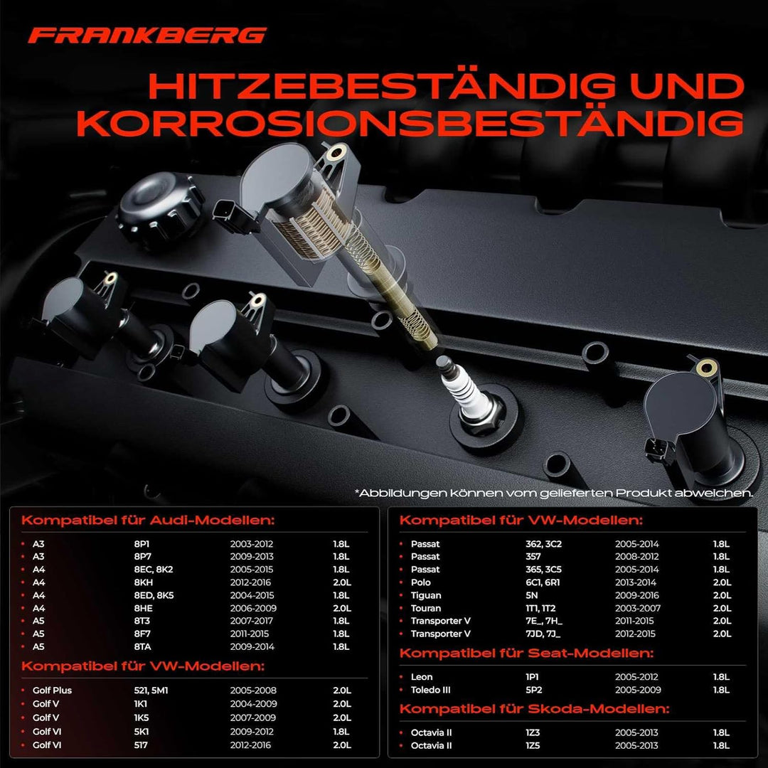 Frankberg 5x Zündspule Kompatibel mit A1 A3 A4 A5 A6 A8 Q3 Q5 TT Golf V VI J.e.t.t.a III P.a.s.s.a.t