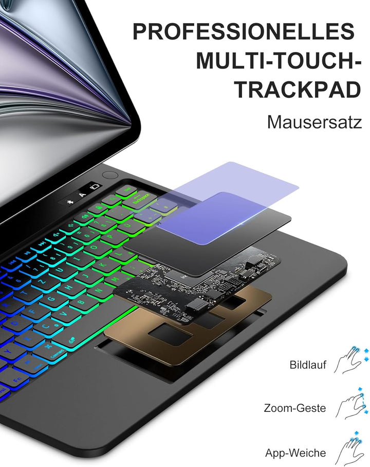 Magic Keyboard Case für iPad Air 13" (2026 M4) - Deutsch QWERTZ mit 7-Farben RGB & Trackpad - Kompat