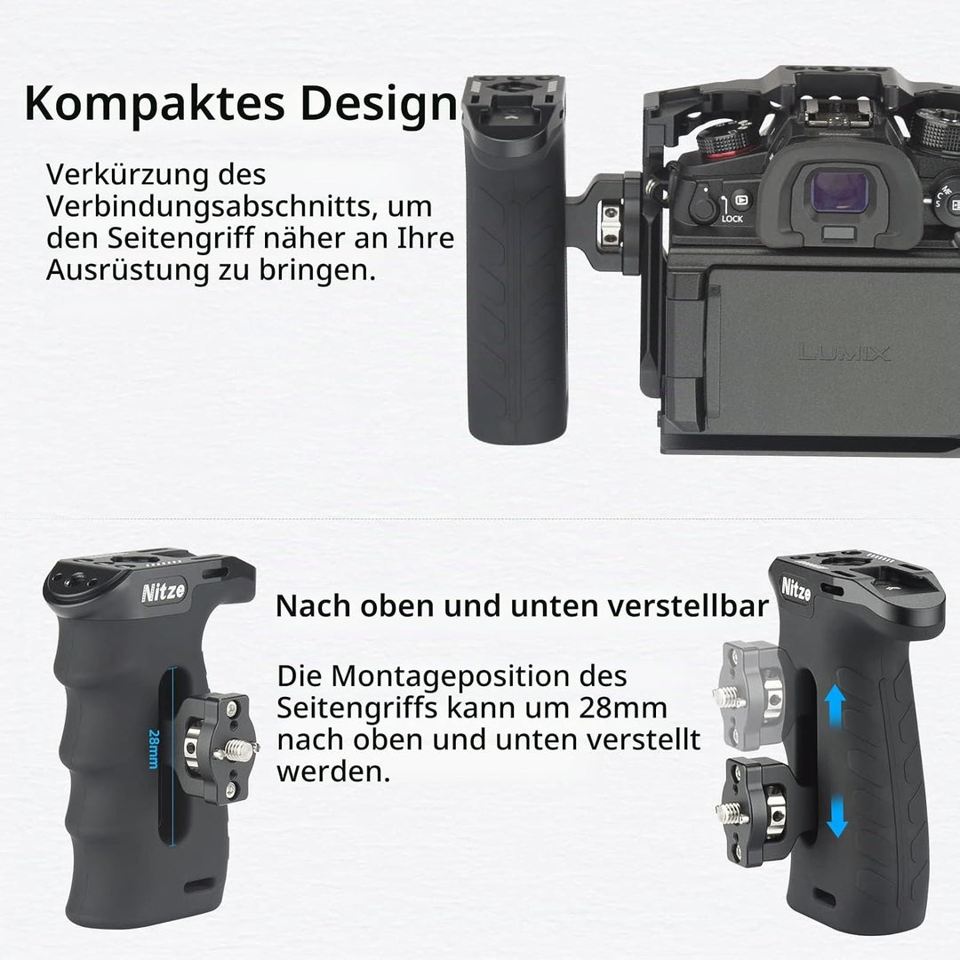 Nitze Ergonomic Side Handle with 1/4” Screw and Detachable Locating Pins, Seitengriff for Left or Ri