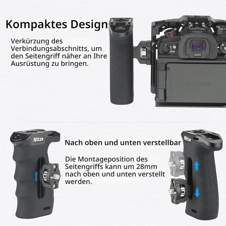 Nitze Ergonomic Side Handle with 1/4” Screw and Detachable Locating Pins, Seitengriff for Left or Ri
