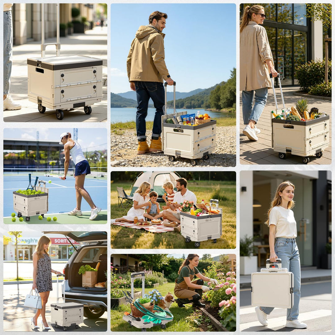 Einkaufstrolley klappbar 48L, Faltbarer Transporttrolley mit Teleskopgriff, 3-in-1 Einkaufswagen mit