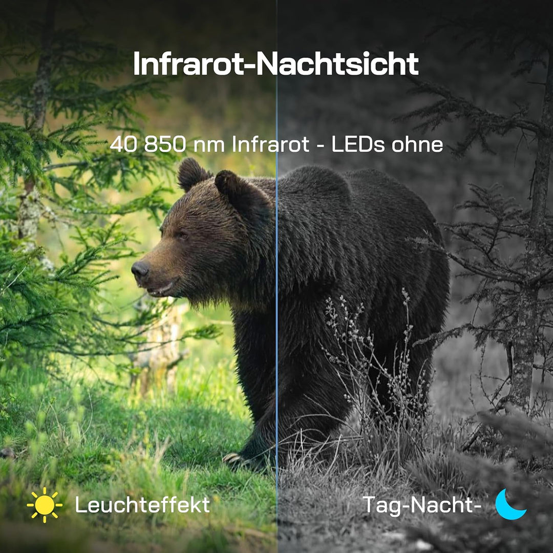 WOLFANG Wildkamera 4K HD, 64MP Full HD WLAN Wildtierkamera mit App, Jagdkamera mit Nachtsicht, Beweg