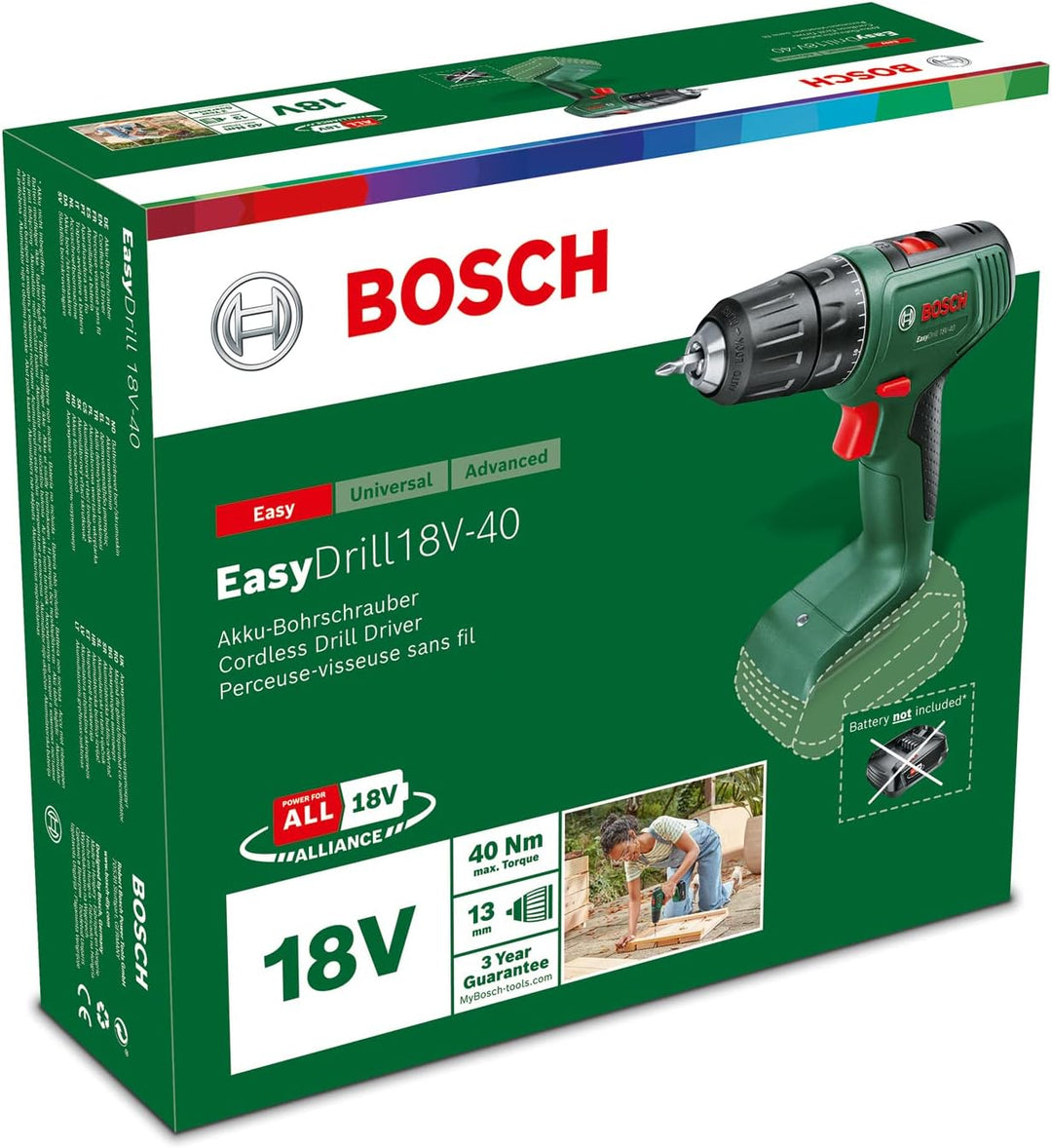 Bosch Home and Garden Akkuschrauber EasyDrill 18V-40 (ohne Akku, 18 Volt System, im Karton)