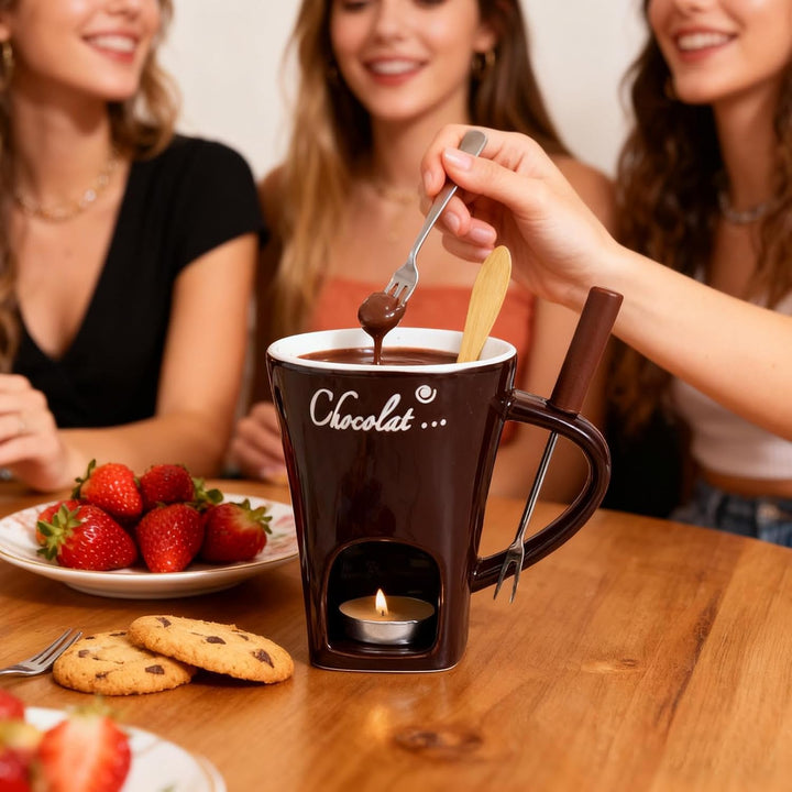 Fondue-Tasse | hitzebeständiger Keramik-Topf | Mini-Fonduetasse | für Käse, Karamell, Marshmallows S