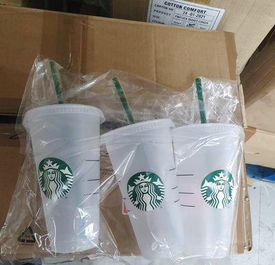 Starbucks Wiederverwendbare Trinkbecher aus Hartplastik, 680 ml, mit Deckel und grünem Strohhalm mit