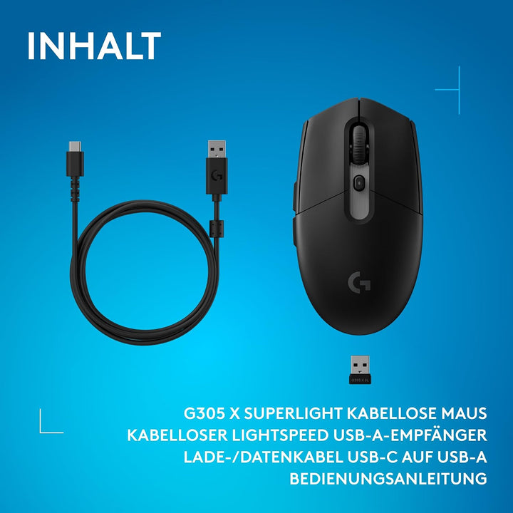 Logitech G G305 X Superlight kabellose Gaming-Maus, 61 g leichte aufladbare für den PC, Hero 44K-Sen