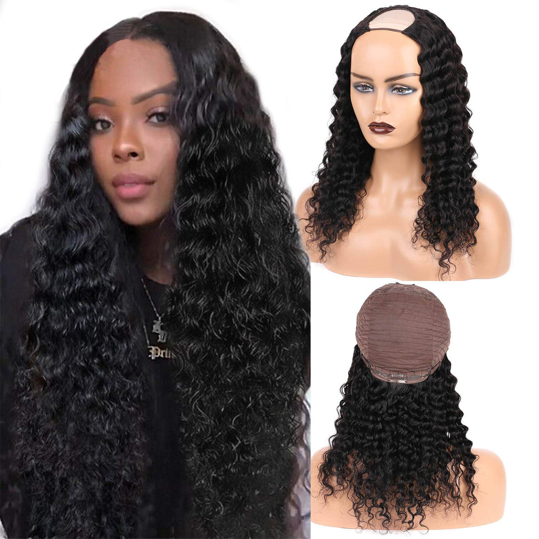 None Lace Front Machine Made Wig Deep Wave For Black Women 150% Density Soft And Silky Brazilian Glu