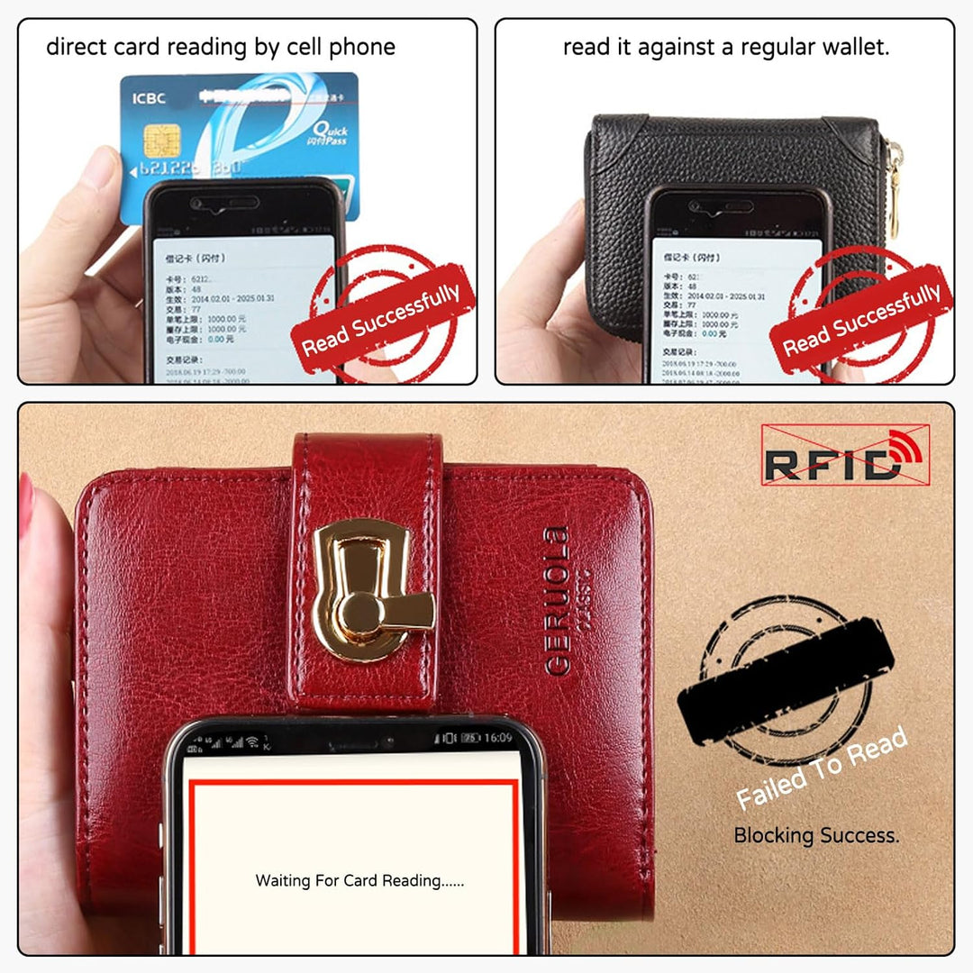 Damen Geldbörse Mode Leder Geldbeutel RFID Schutz Kleine Portemonnaie Kreditkartenetui mit 11 Karten