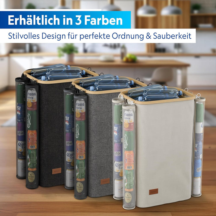 Pfandflaschen Sammelbehälter mit Deckel und Kordelzug - 100L, 1 Fach, 2x Tragetasche für PET Flasche