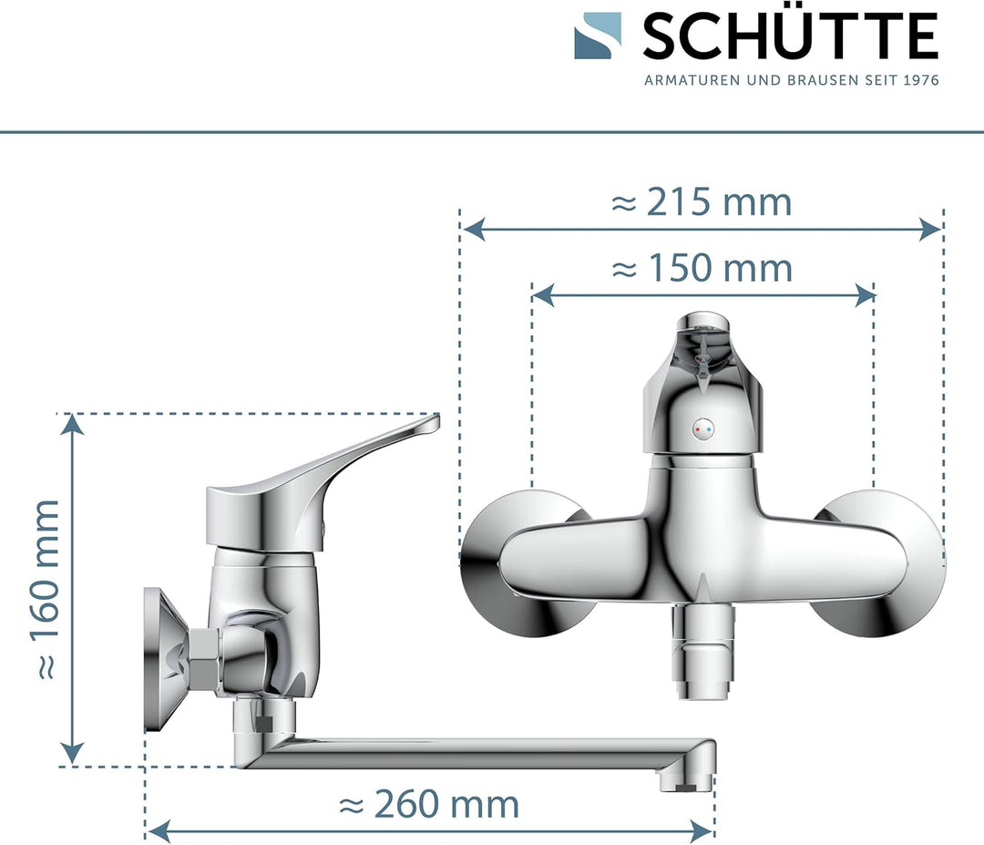 SCHÜTTE 22600 ATTICA Wandwasserhahn Chrom, Wand-Spültischarmatur 360°, ideal für Doppelspülbecken, W