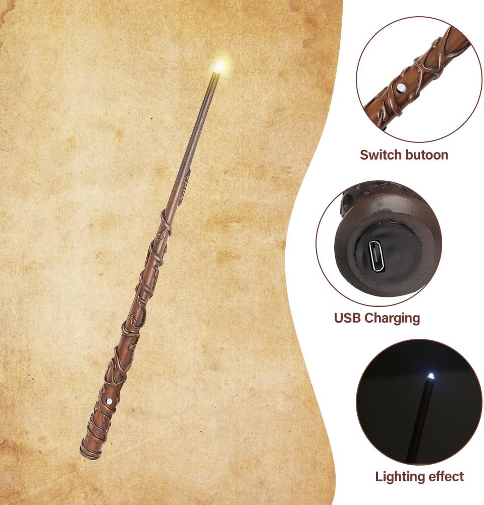 Zauberstab Hermine Granger mit Licht, 38cm Hermine Zauberstab, Elderstab Zauberstäbe Glühen, USB Wie