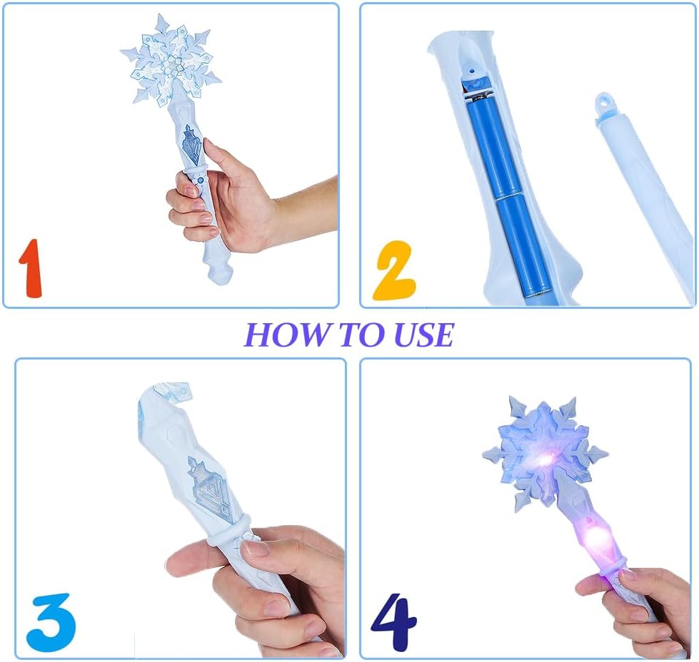 MAGICLULU Schnee Zauberstab Blitzstäbe Schneeflockenstäbe Mädchen Kleider Leuchtende Schneeflocke Le