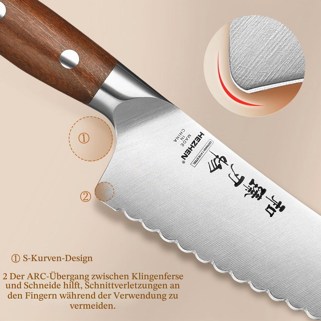 HEZHEN German Stahl Gefriergut Messer Gezahnte Klinge, Profi Küchenmesser für Gefrorenes Fleisch und