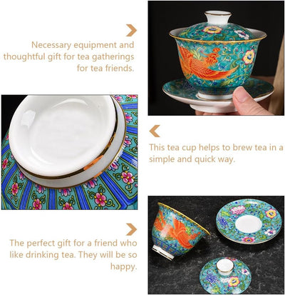 Emaille-Teetasse, Kung-Fu-Teetasse, traditionelles chinesisches Gaiwan-Porzellan, mit Deckel und Unt