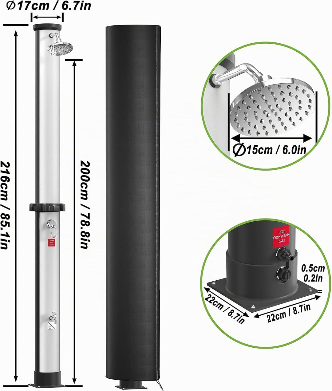 XMTECH Solardusche 40L, Solar Gartendusche, Pooldusche &amp; Aussendusche, mit Fussdusche, 360° Regendus
