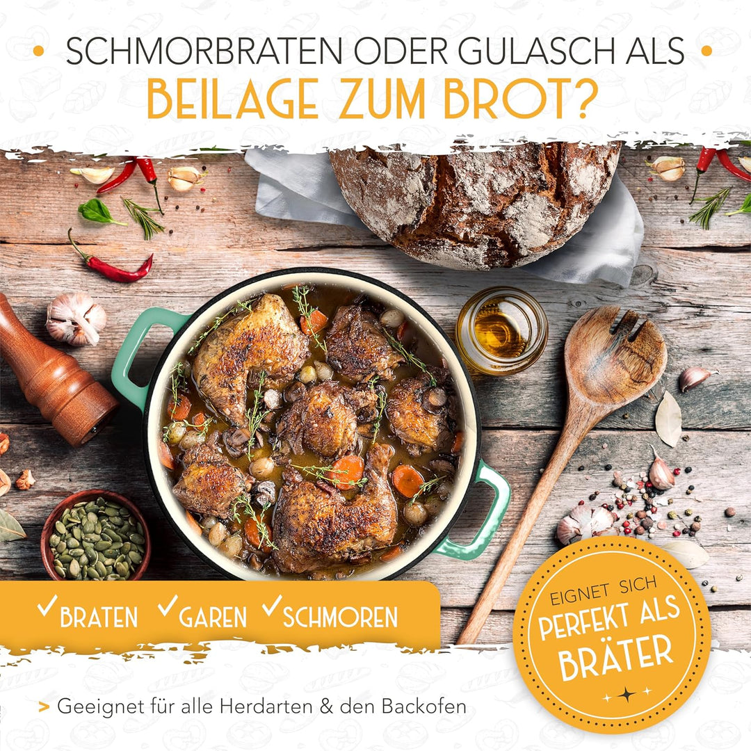 KRUSTENZAUBER Topf Brot Backen [inkl. Gärkorb] - Hochwertiger Emaille Topf 26cm - Idealer gusseisern
