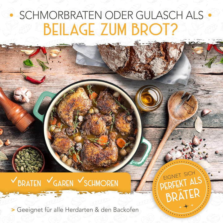 KRUSTENZAUBER Topf Brot Backen [inkl. Gärkorb] - Hochwertiger Emaille Topf 26cm - Idealer gusseisern