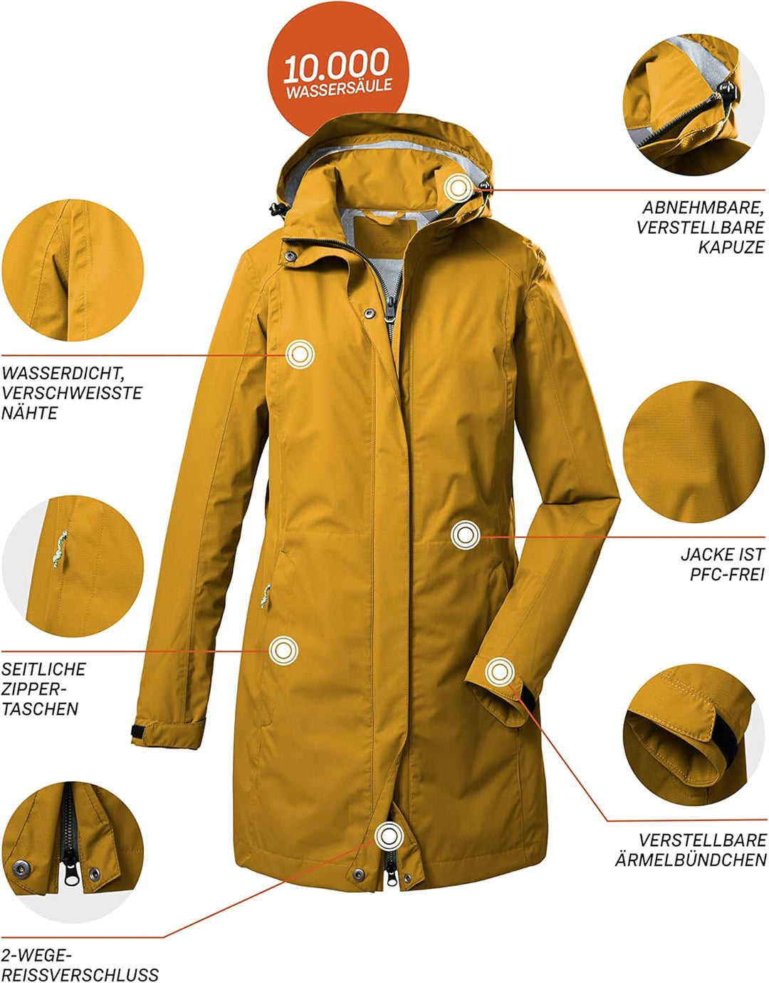 Killtec Damen Kos 93 Wmn Prk 2 1/2 Lagen Funktionsparka/Parka mit abzippbarer Kapuze 38 dunkelgelb,