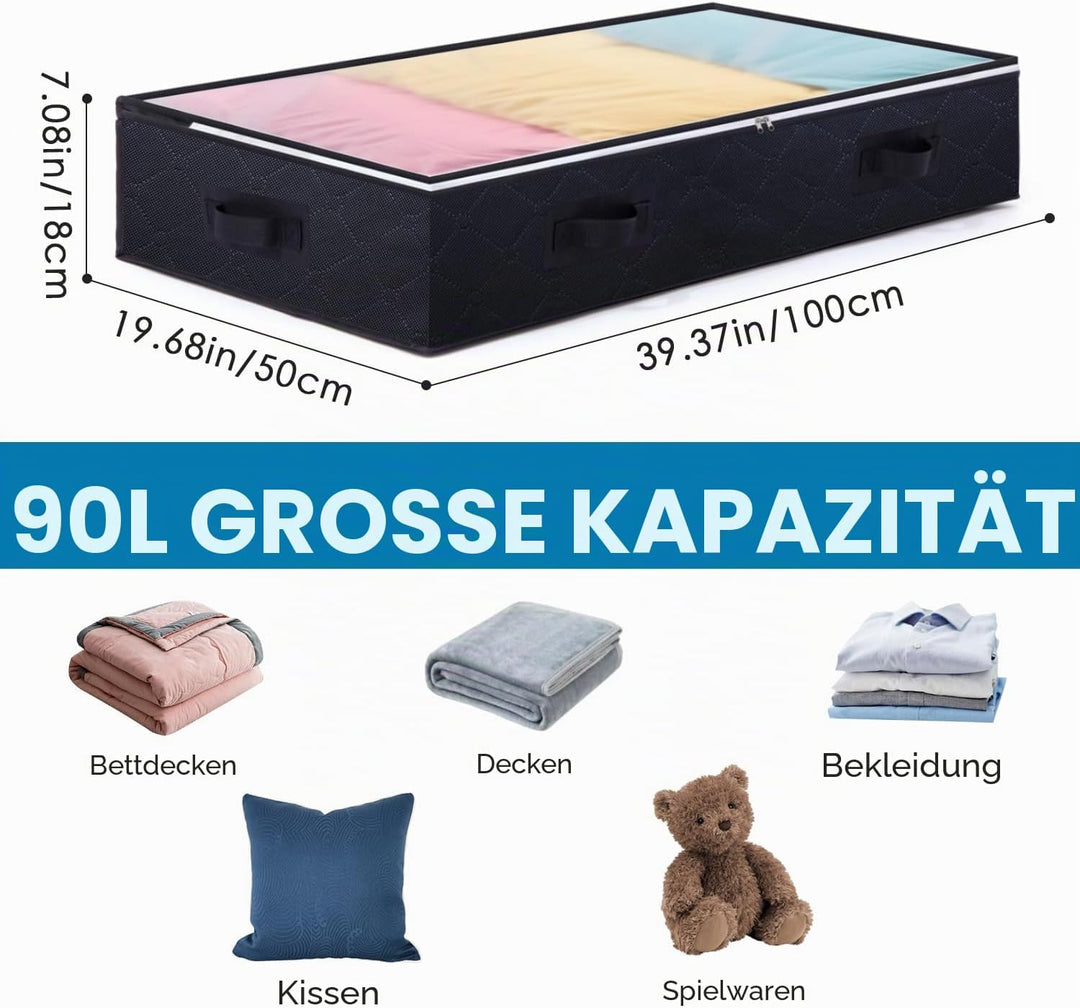 Boic 4 Stück Faltbarer Unterbettkommoden, 90L Unterbett Aufbewahrungsbox Aufbewahrungsbox Mit Deckel