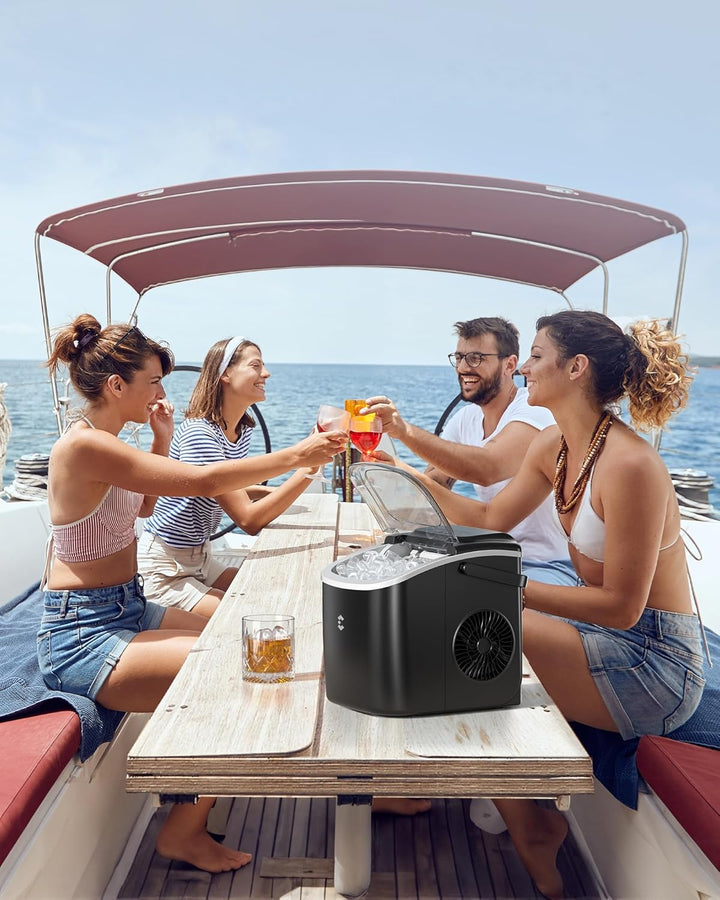 EASYERA Eiswürfelmaschine Klein, Tragbar und Kompakt, 12 KG/24H, Eiswürfel in 6 Minuten, 2 Eiswürfel