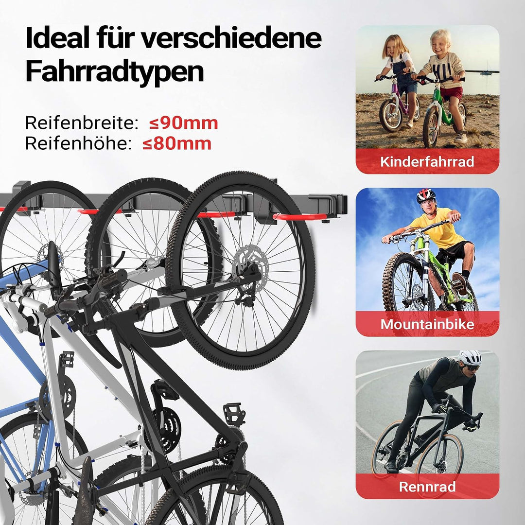 Wiltec Fahrrad Wandhalterung für 6 Fahrräder 160,4 x 18 x 10,5 cm bis 150 kg, Universal Fahrradhalte