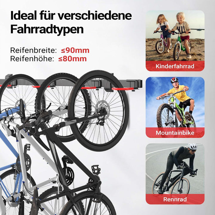 Wiltec Fahrrad Wandhalterung für 6 Fahrräder 160,4 x 18 x 10,5 cm bis 150 kg, Universal Fahrradhalte