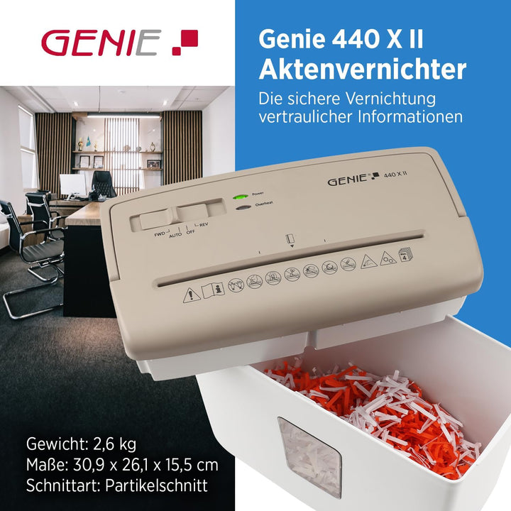 Genie 440 X II BR Schredder Aktenvernichter P4 | Papierschredder mit Partikelschnitt | 9L Auffangvol