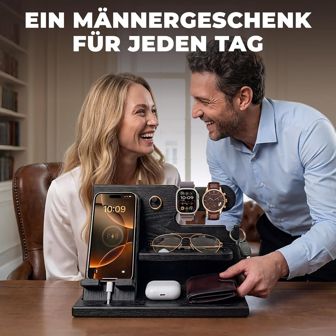 TESLYAR Männer Docking Station &amp; Schreibtisch Organizer Holz mit Handyständer Schwarz für Büro Aufbe