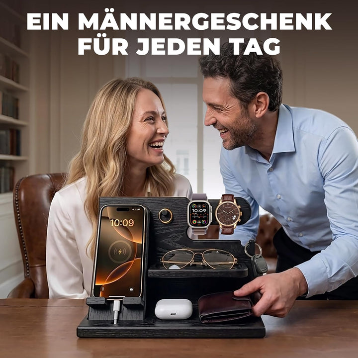 TESLYAR Männer Docking Station &amp; Schreibtisch Organizer Holz mit Handyständer Schwarz für Büro Aufbe