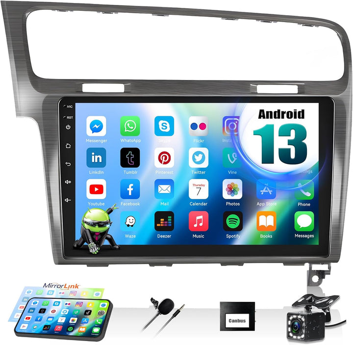 CAMECHO Android Autoradio mit Navi für VW Golf 7 2013 2014 2015 2016 2017 2018,Doppel Din Autoradio