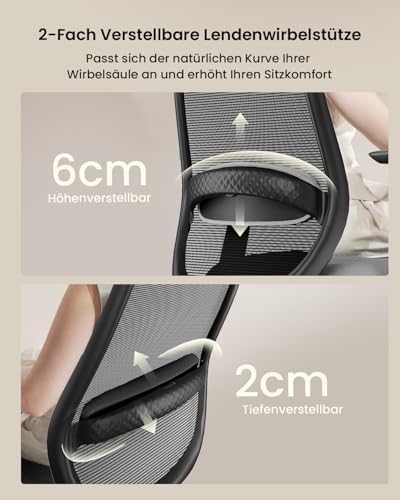 ProtoArc EC200 Bürostuhl Ergonomisch, Schreibtischstuhl mit Höhen- und Tiefenverstellbarer Lendenwir
