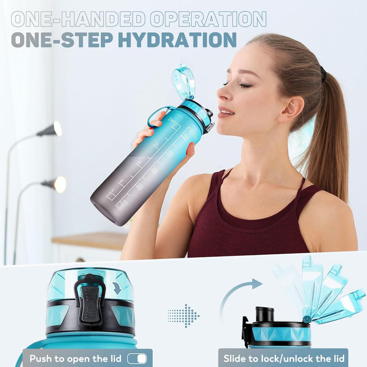 FULDENT Trinkflasche 1L Sport Wasserflasche [Trinkflasche BPA Frei] Trinkflasche mit rutschfest Gumm