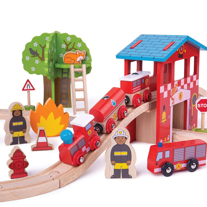 Bigjigs Rail Feuerwehr Schienenbahn Set