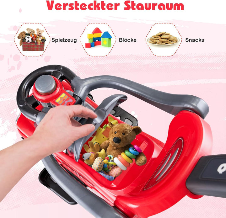 COSTWAY 3 in 1 Rutschauto Schiebeauto, Rutschfahrzeug mit abnehmbarem Schiebgriff, Schutzbügel & ver