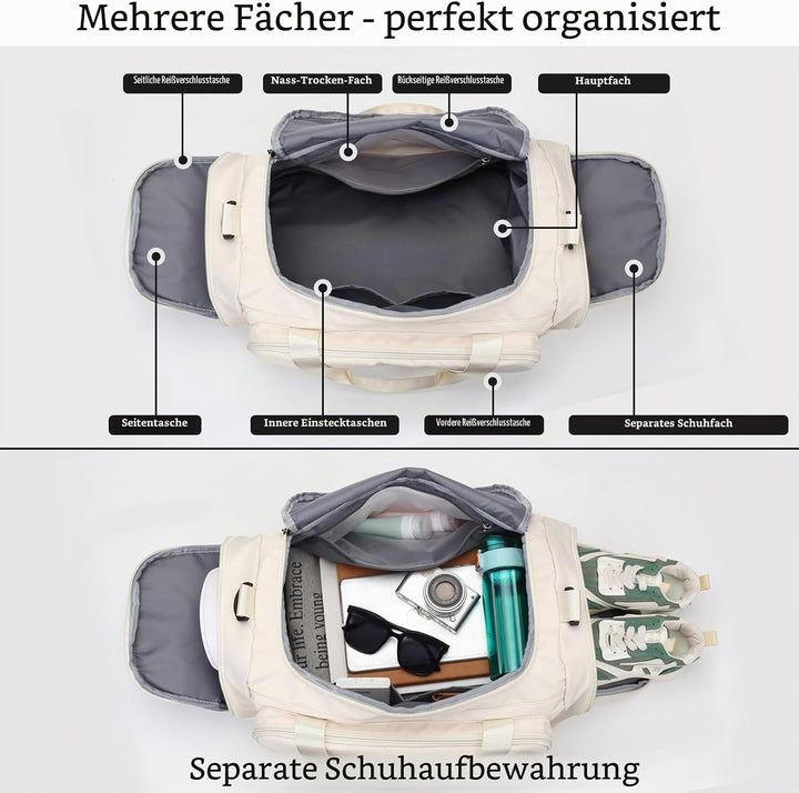 Sporttasche Damen Herren Reisetasche, SUNYBLIS Sporttaschen 40L mit Schuhfach Nassfach Sportrucksack