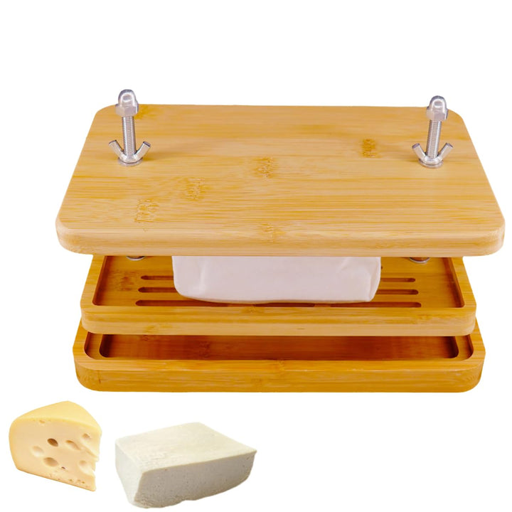 Tofupresse, grosse Bambus-Tofu presse mit Tofu-Sieb, Abtropfschale und Seihtuch, BPA-frei, leicht zu